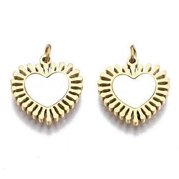316 Surgical Stainless Steel Charms, with Shell and Jump Rings, Heart, Real 14K Gold Plated, 12.5x12x1.5mm, Jump Ring: 3.4x0.5mm, 2.4mm inner diameter