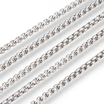 304 Stainless Steel Box Chains, Unwelded, Stainless Steel Color, 3mm