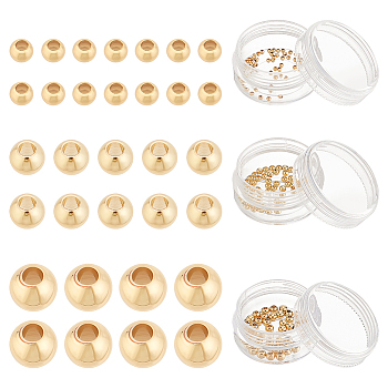 150Pcs 3 Styles Solid Round Brass Beads, Real 18K Gold Plated, 2~4mm, Hole: 0.8~2mm