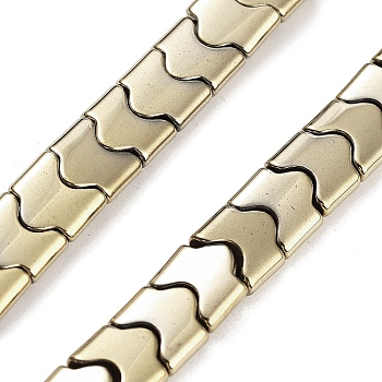 Synthetic Non-magnetic Hematite Beads Strands, Long-Lasting Plated, Wave Shape, 2-Hole, Light Gold Plated, 7.5~8x8x3mm, Hole: 1mm, about 68pcs/strand, 15.35''(39cm)