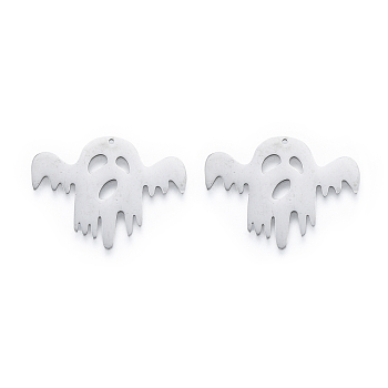 201 Stainless Steel Pendants, Ghost, Halloween Style, Stainless Steel Color, 23.5x31.5x1mm, Hole: 1mm
