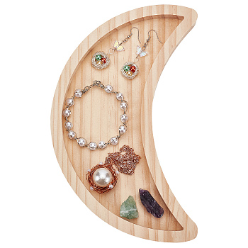 Wooden Crystal Ornament Display Tray, Crescent Moon, for Home 
Decoration, Moccasin, 235x205x16mm, Inner Diameter: 210x78mm