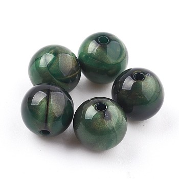 Acrylic Beads, Imitation Tiger Eye Beads, Round, Dark Green, 17~17.5mm, Hole: 2.5mm