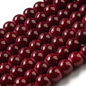 Painted Glass Bead Strands, Baking Paint, Round, Dark Red, 6mm, Hole: 1.3~1.6mm, about 133pcs/strand, 31.4 inch