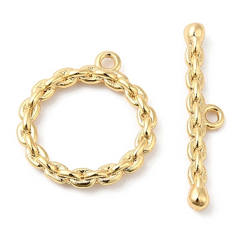 Brass Toggle Clasps, Chain Ring, Real 18K Gold Plated, Ring: 15.5x14x2mm, Hole: 1.2mm, Bar: 20.5x4x2mm, Hole: 1.2mm
