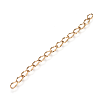 Ion Plating(IP) 304 Stainless Steel Chain Extender, Dapped Curb Chain, Golden, 45~52mm, Link: 4.5x2.5x0.5mm