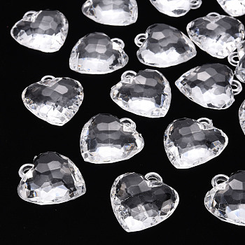 Transparent Acrylic Pendants, Faceted, Heart, Clear, 31.5x29x12.5mm, Hole: 4mm, about 90pcs/500g
