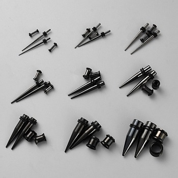 Beebeecraft 1Set 304 Stainless Steel Ear Plugs Gauges, Tunnel Ear Expander for Men and Women, Gunmetal, 34.5x6mm