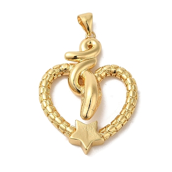 Brass 
 Pendants, Real 18K Gold Plated, Snake, Heart, 35x25.5x6.5mm, Hole: 3.5x4.5mm