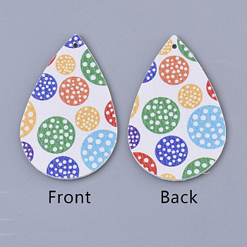 PU Leather Big Pendants, Easter Theme, Teardrop with Polka Dot Pattern, Colorful, 55~56.5x35~37x2mm, Hole: 1~2mm