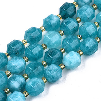 Natural Dolomite Beads Strands, Faceted, Dyed, Round, Dark Turquoise, 10.5x9.5mm, Hole: 1.2mm, about 31pcs/strand, 15.04 inch~15.35 inch(38.2cm~39cm)