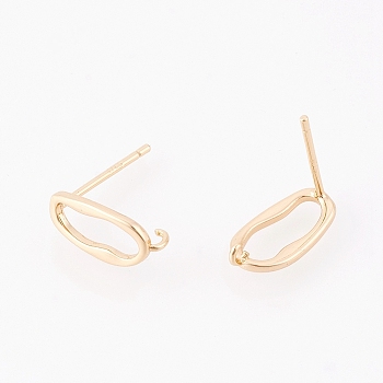 Brass Stud Earring Findings, with Loop, Oval, Nickel Free, Real 18K Gold Plated,12x6mm, Hole: 1mm