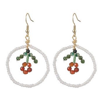 Flower Glass Seed Beads Dangle Earrings, 304 Stainless Steel Earring for Women, Colorful, 60x35mm