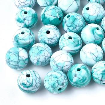 Crackle Acrylic Beads, Imitation Gemstone Beads, Round, Light Blue, 14.5~16mm, Hole: 2.2mm, about 220pcs/500g