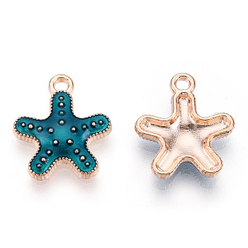 Alloy Enamel Pendants, Light Gold, Starfish/Sea Stars, Steel Blue, 16x14x3mm, Hole: 1.5mm