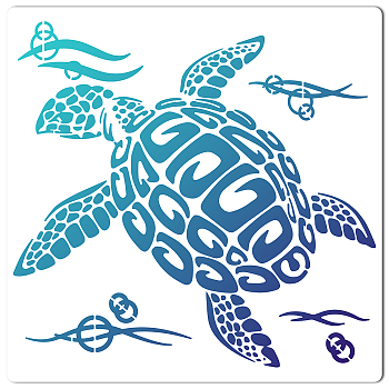 PET Plastic Hollow Out Drawing Painting Stencils Templates, Square, Sea Turtle Pattern, 300x300mm