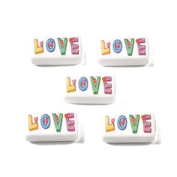 200Pcs Printed  Opaque Acrylic Beads, Rectangle with Word Love, Colorful, 18.5x10x6mm, Hole: 2mm