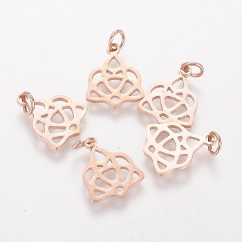 304 Stainless Steel Pendants, Rose Gold, 15x12x1mm, Hole: 3mm