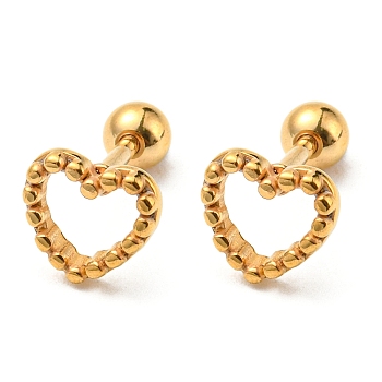 Ion Plating(IP) 304 Stainless Steel Stud Earrings, Hollow Heart, Golden, 7x8mm