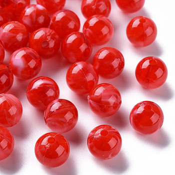 Acrylic Beads, Imitation Gemstone, Round, Red, 12mm, Hole: 2mm, about 560pcs/500g