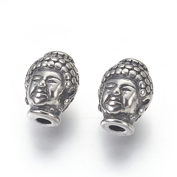 316 Surgical Stainless Steel Beads, Buddha Head, Antique Silver, 10x13x9mm, Hole: 2mm