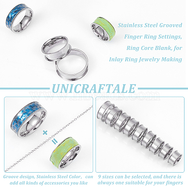 Unicraftale 18pcs 9 tamaño 201 ajustes de anillo de dedo ranurado de acero inoxidable(STAS-UN0049-69P)-5