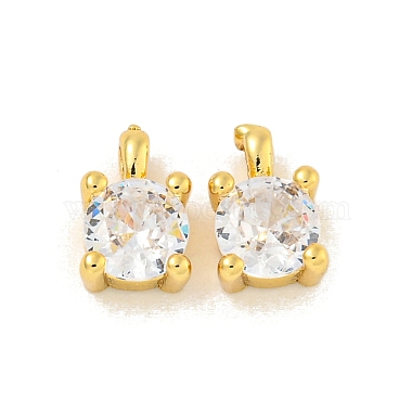 Real 18K Gold Plated Clear Flat Round Brass+Cubic Zirconia Charms