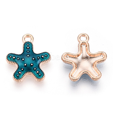 Light Gold Steel Blue Starfish Alloy+Enamel Pendants