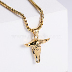Retro Rock Punk Men's Bull Head 304 Stainless Steel Pendant Necklaces, Golden(QT5841-2)