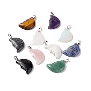 Natural & Synthetic Gemstone Pendants, Moon Charm, with Platinum Tone Brass Findings, 37~38.5x22~23x7~8mm, Hole: 7.7x5mm(G-D477-03P)