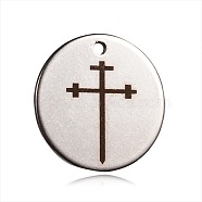 Spray Painted Stainless Steel Charms, Flat Round with Cross Pattern, Peru, 15x1mm, Hole: 1mm(STAS-F091-06P)