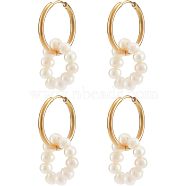 2 Pairs Natural Pearl Beaded Ring Dangle Hoop Earrings for Girl Women, Golden, 33mm, Pin: 1mm(EJEW-NB0001-06)