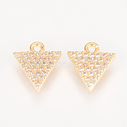 Brass Micro Pave Cubic Zirconia Charms, Triangle, Nickel Free, Real 18K Gold Plated, 10x9x2mm, Hole: 1mm(ZIRC-Q002-137G)
