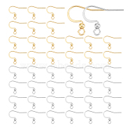 120Pcs 2 Colors 304 Stainless Steel French Earring Hooks, French Hooks with Ball, with Horizontal Loops, Real Gold Plated & Stainless Steel Color, 15~17x18mm, Hole: 2mm, 21 Gauge, Pin: 0.7mm, 60Pcs/color(STAS-UN0054-45)