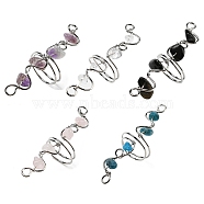 Natural Mixed Gemstone Chips Finger Ring, Rack Plating Platinum Brass Wire Wrap Wide Ring, Inner Diameter: 17~19mm(G-Q1002-09P)