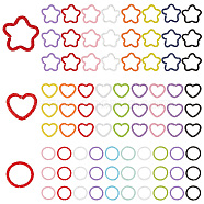 Elite 240Pcs 24 Styles Baking Painted Iron Linking Rings, Hammered Open Ring, Heart & Star & Round Ring, Mixed Color, 12~16.5x12~16.5x1.5mm, Inner Diameter: 8~11x9.5~13.5mm, 10pcs/style(IFIN-PH0002-04)