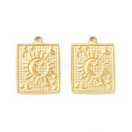 304 Stainless Steel Pendants, Rectangle with Sun & Moon, Real 18K Gold Plated, 22x17x2mm, Hole: 1.5mm(X-STAS-A075-10G)