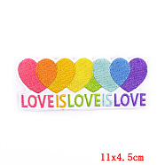 Computerized Embroidery Cloth Iron on/Sew on Patches, Costume Accessories, Heart with Word, Colorful, 45x110mm(PATC-PW0002-02E)