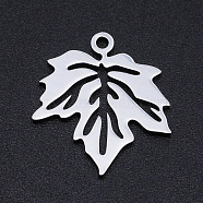 Autumn Theme 201 Stainless Steel Pendants, Maple Leaf, Hollow, Stainless Steel Color, 19x17x1mm, Hole: 1.5mm(STAS-N090-JN822-1)