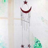 Metal Tube Wind Chimes, Wooden Pendant Decorations, Moon & Star, Dark Red, 530mm(WICH-PW0001-18B)