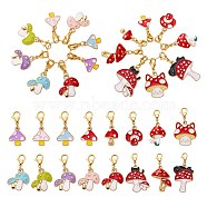 Alloy Enamel Pendant Decoration, 304 Stainless Steel Lobster Clasp Charms, for Keychain, Purse, Backpack Ornament, Mushroom, 28~43mm, 16pcs/set(HJEW-SW00022-01)
