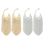 2 Pairs 2 Colors Alloy Tassel Stud Earrings, Half Hoop Earrings, Platinum & Golden, 85x25mm, 1 Pair/color(EJEW-AN0004-75)