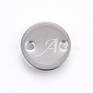 201 Stainless Steel Links connectors, Flat Round, Letter.A, Stainless Steel Color, 10x1mm, Hole: 1.5mm(X-STAS-H465-01P-10mm-A)