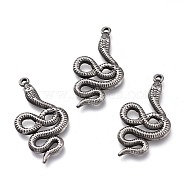 304 Stainless Steel Pendants, Snake, Antique Silver, 32x17x2mm, Hole: 1mm(STAS-F263-15AS)