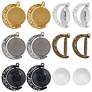 10Pcs 5 Colors Alloy Pendant Cabochon Settings, Swivel Flat Round with Moon, with 20Pcs Transparent Glass Cabochons, Mixed Color, Tray: 24.8mm, 39x34x3.3mm, Hole: 2.1mm, 2pcs/color(DIY-SC0023-47)