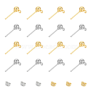 Unicraftale Iron Ball Stud Earring Findings, with Loop and 304 Stainless Steel Ear Nuts, Golden & Stainless Steel Color, 240pcs/set(STAS-UN0004-65)