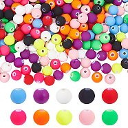 500Pcs 10 Colors Plastic Rubberized Style Beads, Round, Mixed Color, 8x7.5mm, Hole: 1.8mm, 50pcs/color(KY-AR0001-13)