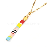 Vertical Bar Japanese Seed Beads Pendant Necklace for Girl Women, Golden, Sky Blue, 15.94 inch(40.5cm)(NJEW-JN03693-02)
