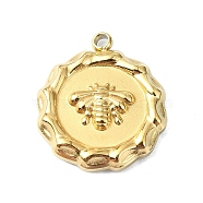 Ion Plating(IP) 304 Stainless Steel Pendants, Real 18K Gold Plated, Flat Round Charm, Bees, 16.5x14x3mm, Hole: 1.5mm(STAS-B058-07G-04)