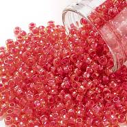 TOHO Round Seed Beads, Japanese Seed Beads, (979) Luminous Light Topaz/Neon Pink Lined, 8/0, 3mm, Hole: 1mm, about 220pcs/10g(X-SEED-TR08-0979)